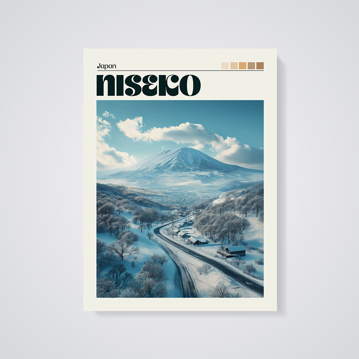 Niseko Japan Mountain Road Print unframed on a grey background