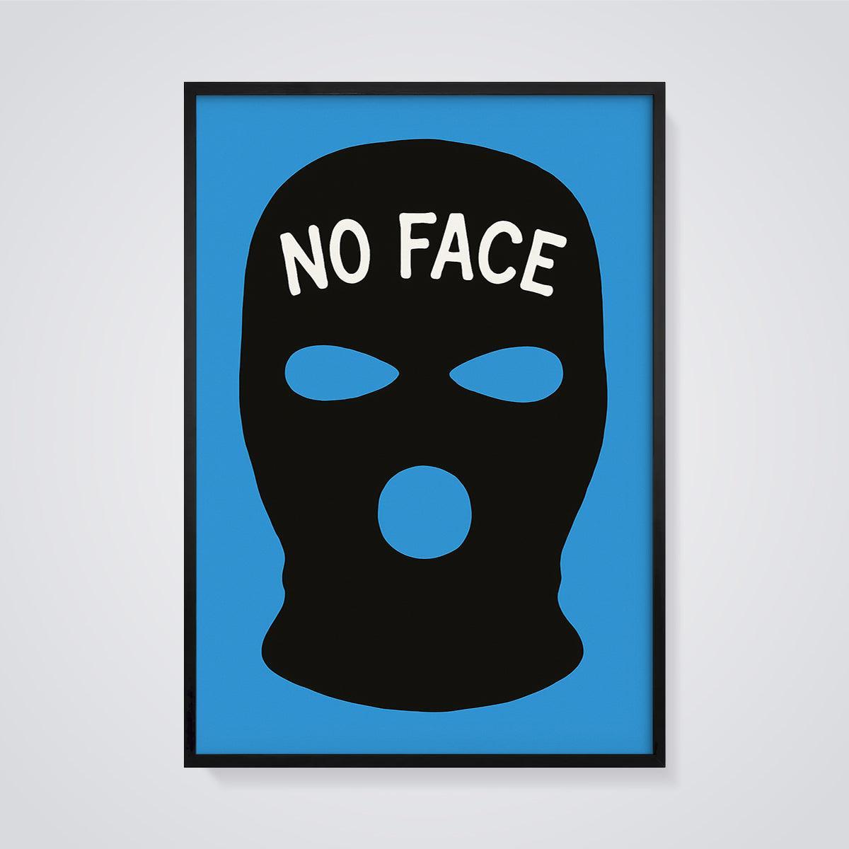 No Face Balaclava Print framed in black on a grey background