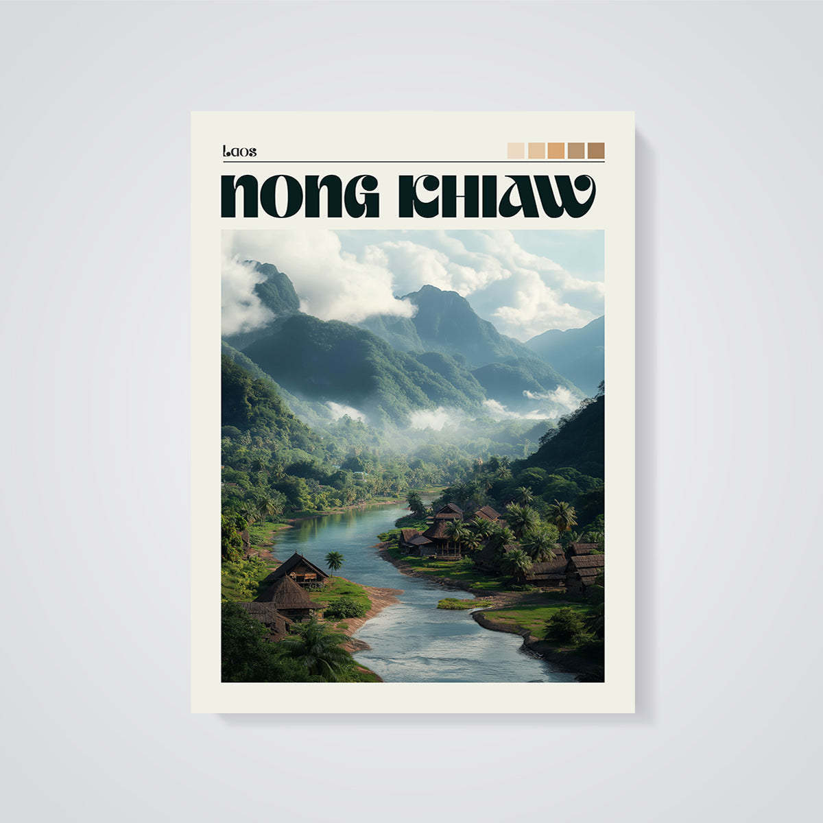 Nong Khiaw, Laos River Valley Print unframed on a grey background