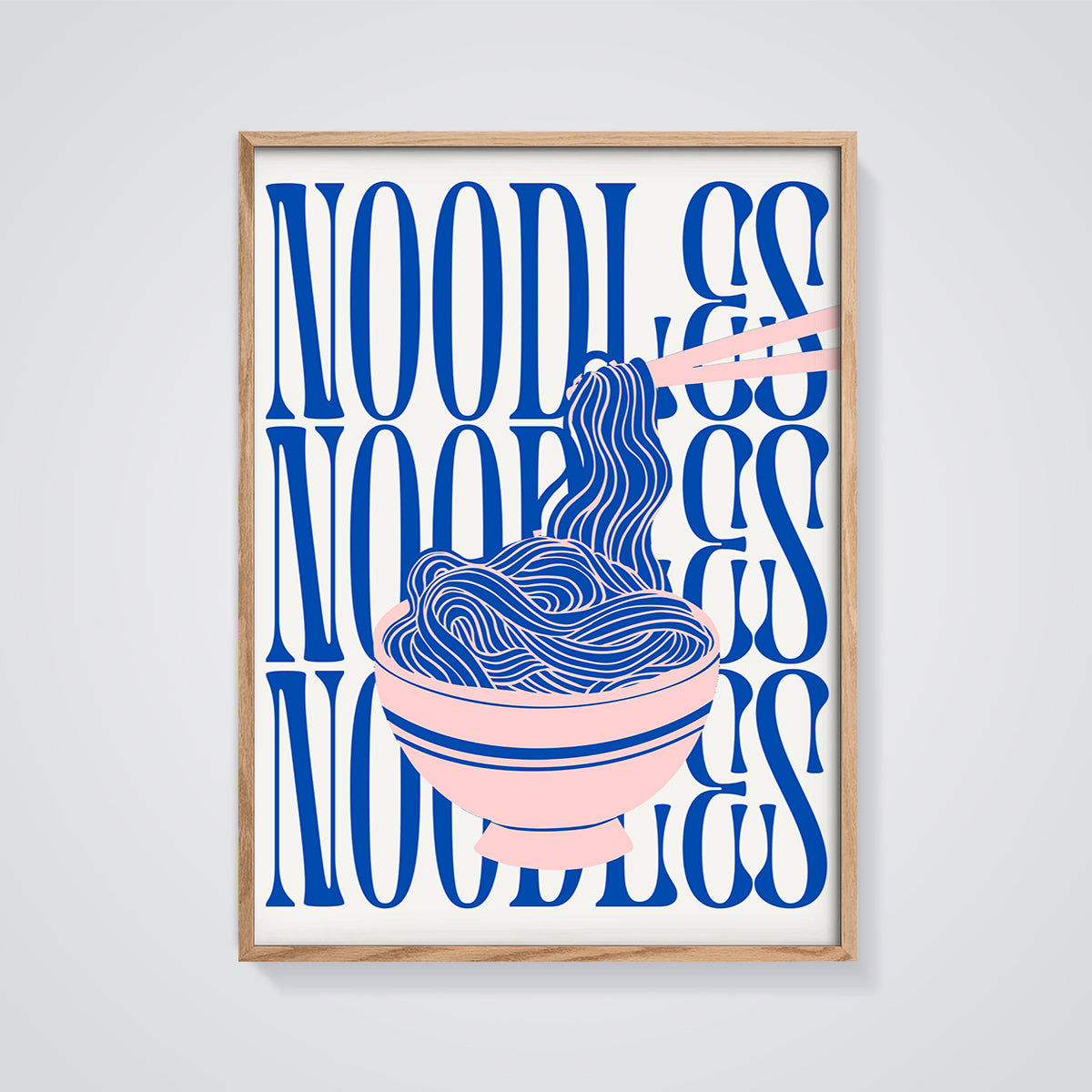 Noodles Bowl Art Print framed in oak on a grey background