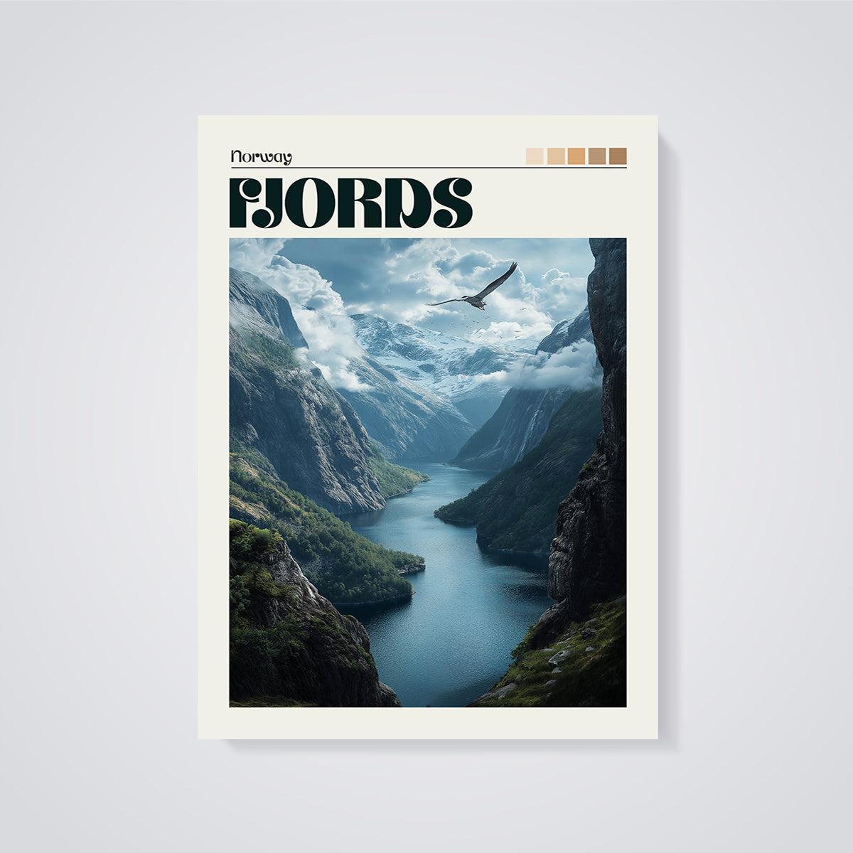 Norway Fjord Eagle Print unframed on a grey background