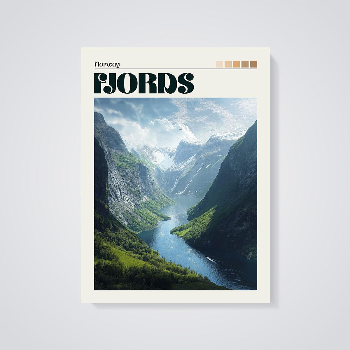 Norway Fjord Landscape Print unframed on a grey background