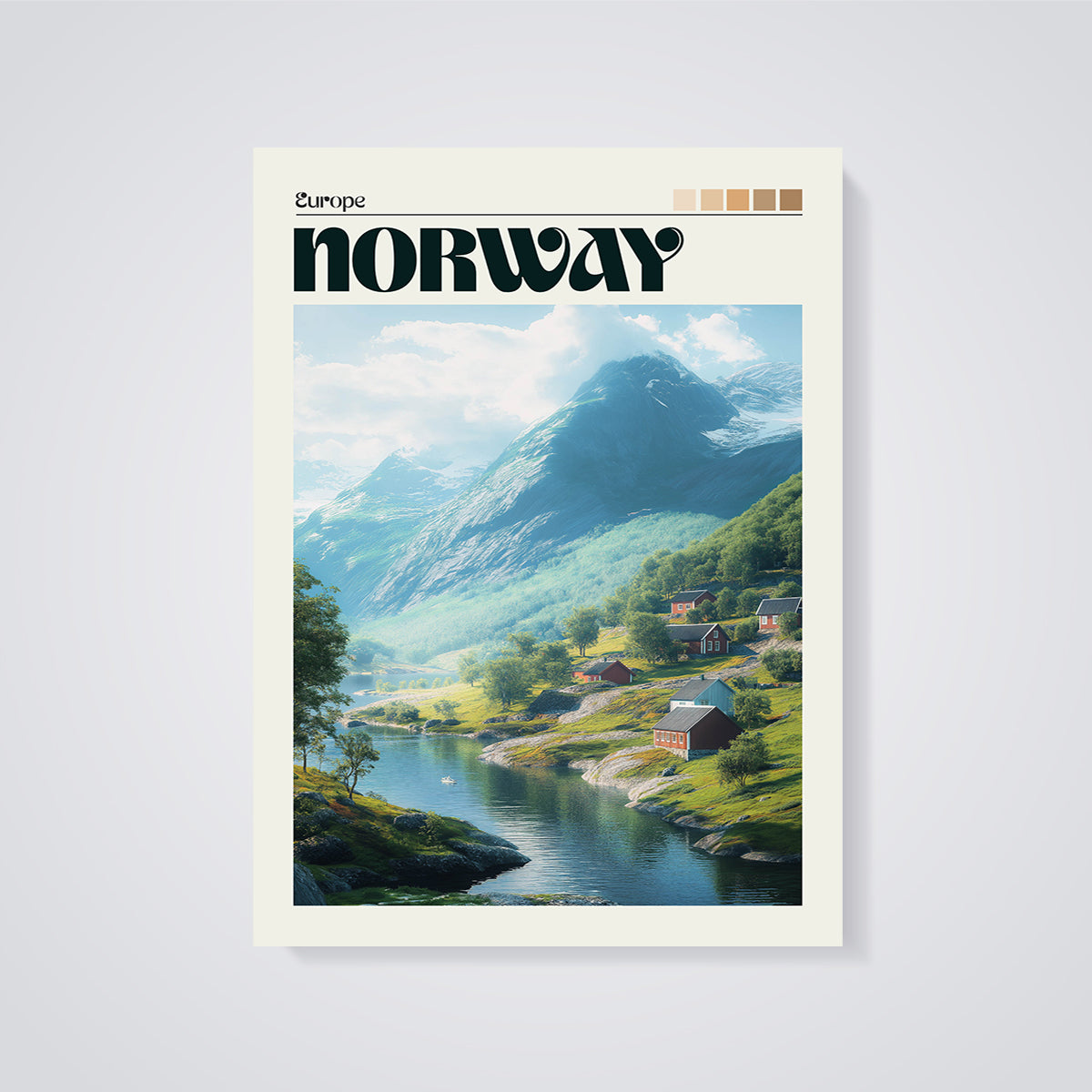 Norway Mountain Fjord Print unframed on a grey background