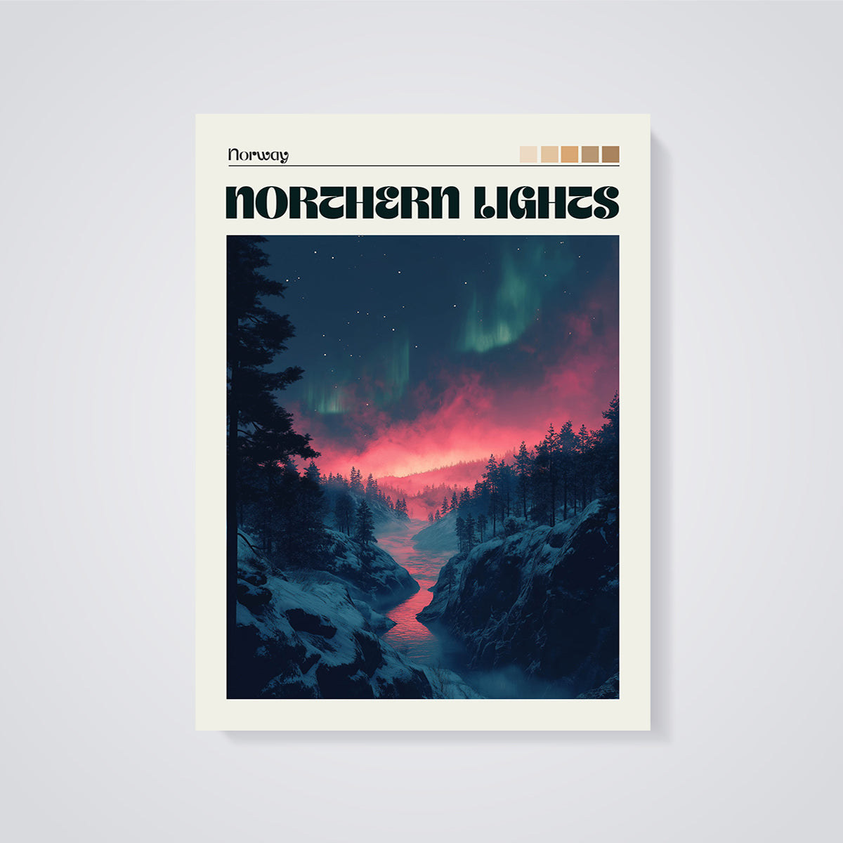 Norway Northern Lights Print unframed on a grey background