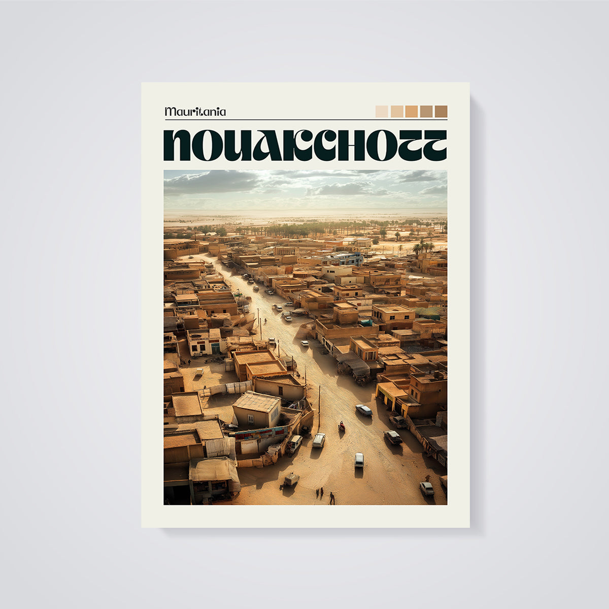 Nouakchott Mauritania Cityscape Print unframed on a grey background