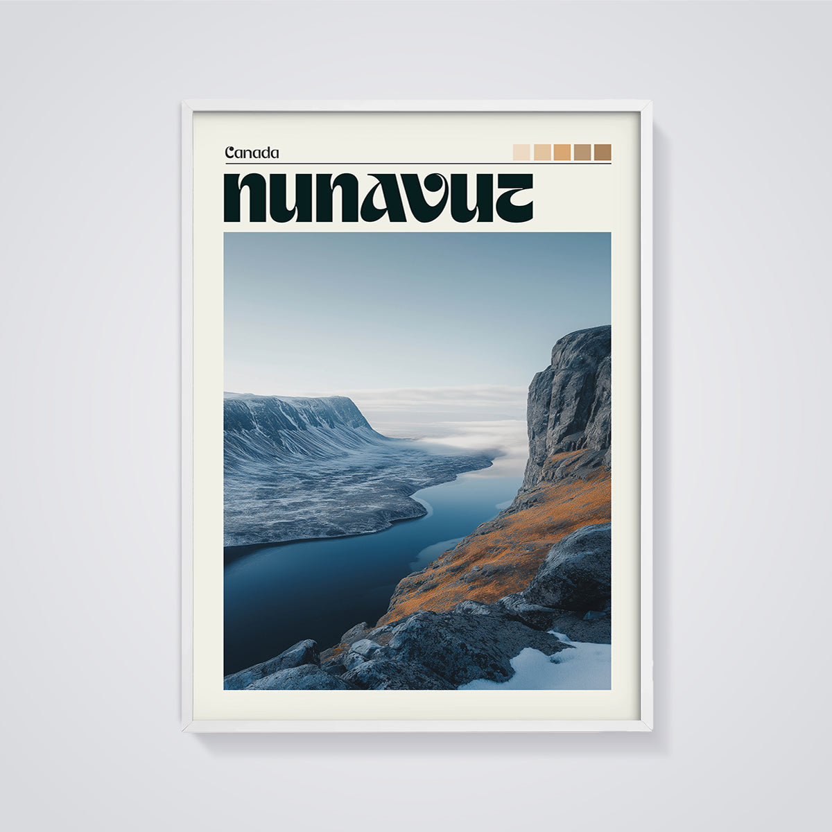 Nunavut Fjord Print framed in white on a grey background