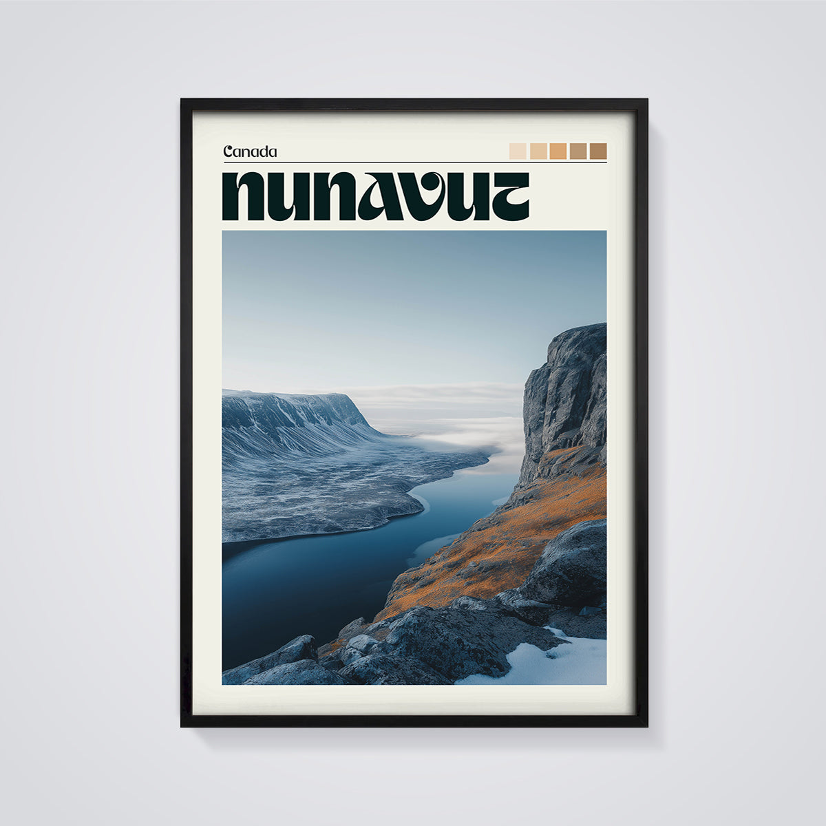 Nunavut Fjord Print framed in black on a grey background