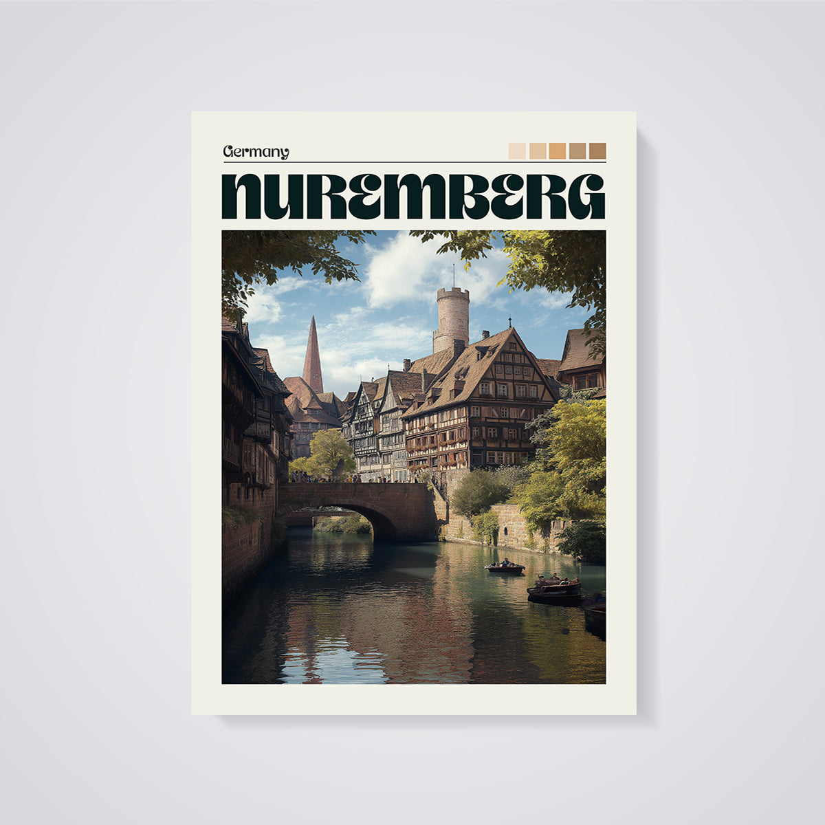 Nuremberg Germany Canal Print unframed on a grey background