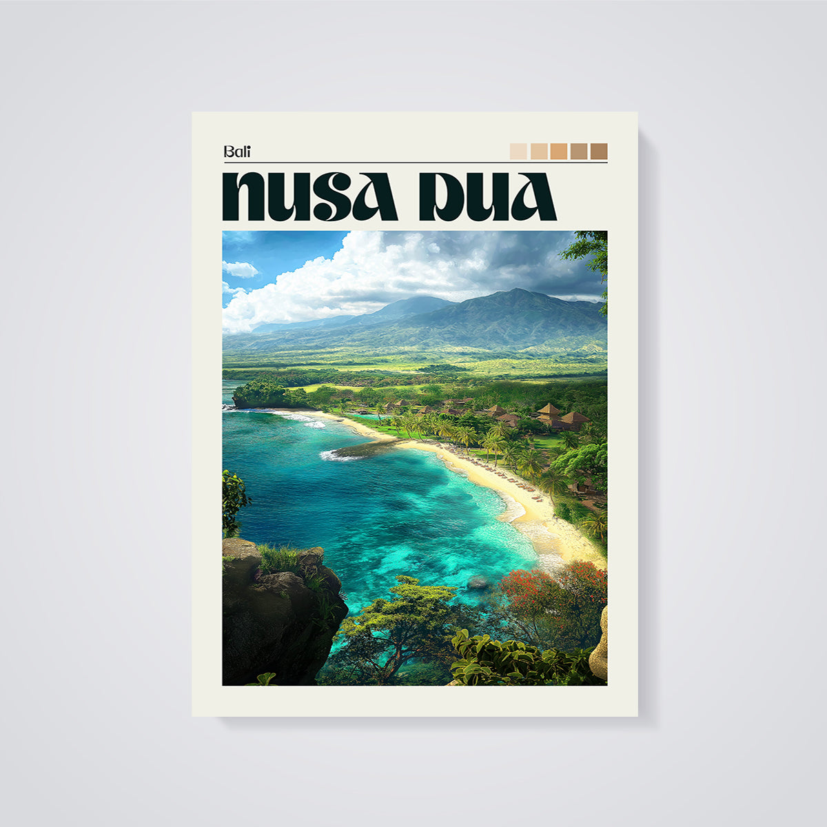 Nusa Dua Bali Beach Print unframed on a grey background