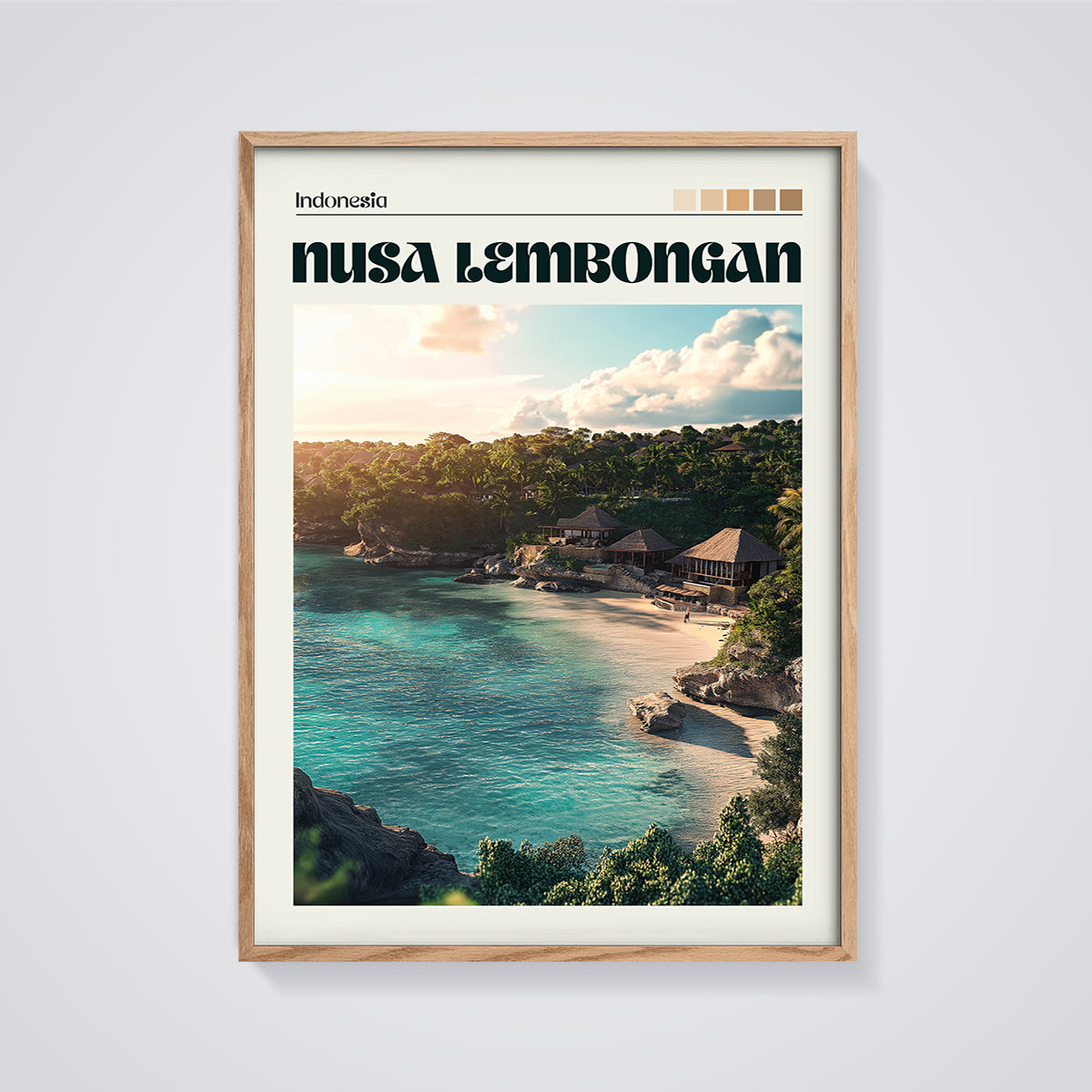 Nusa Lembongan Island Print framed in oak on a grey background