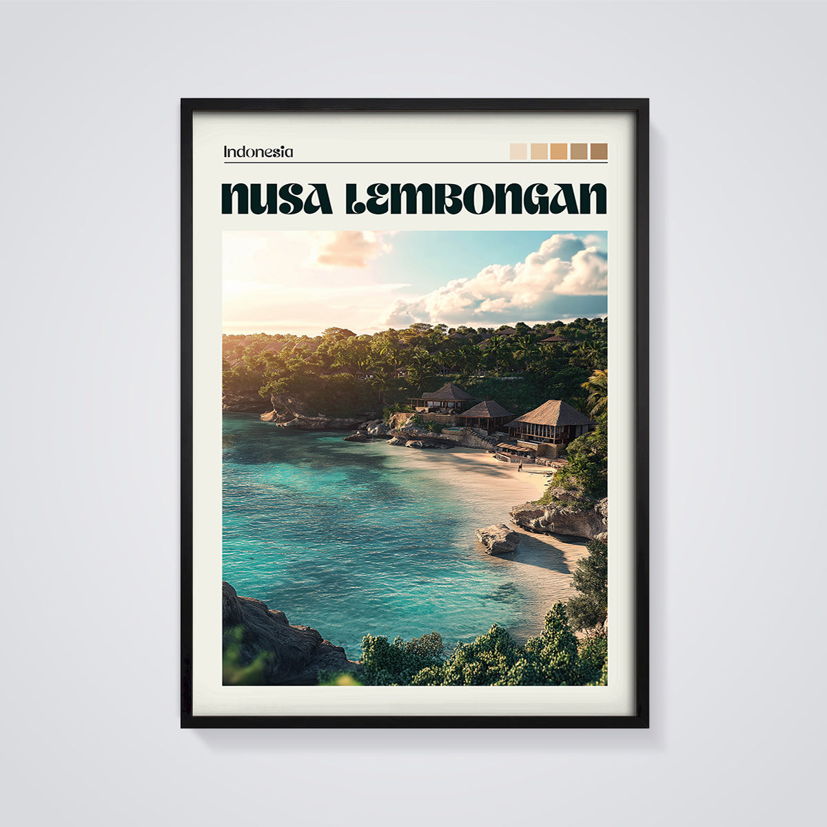 Nusa Lembongan Island Print framed in black on a grey background