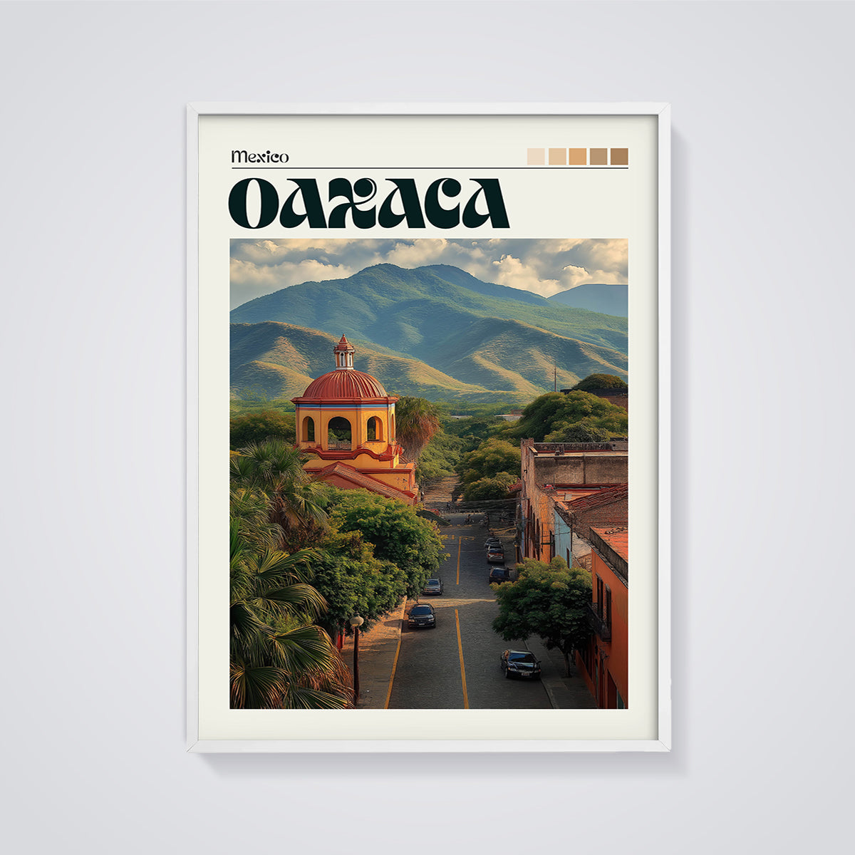 Oaxaca City Dome Print framed in white on a grey background