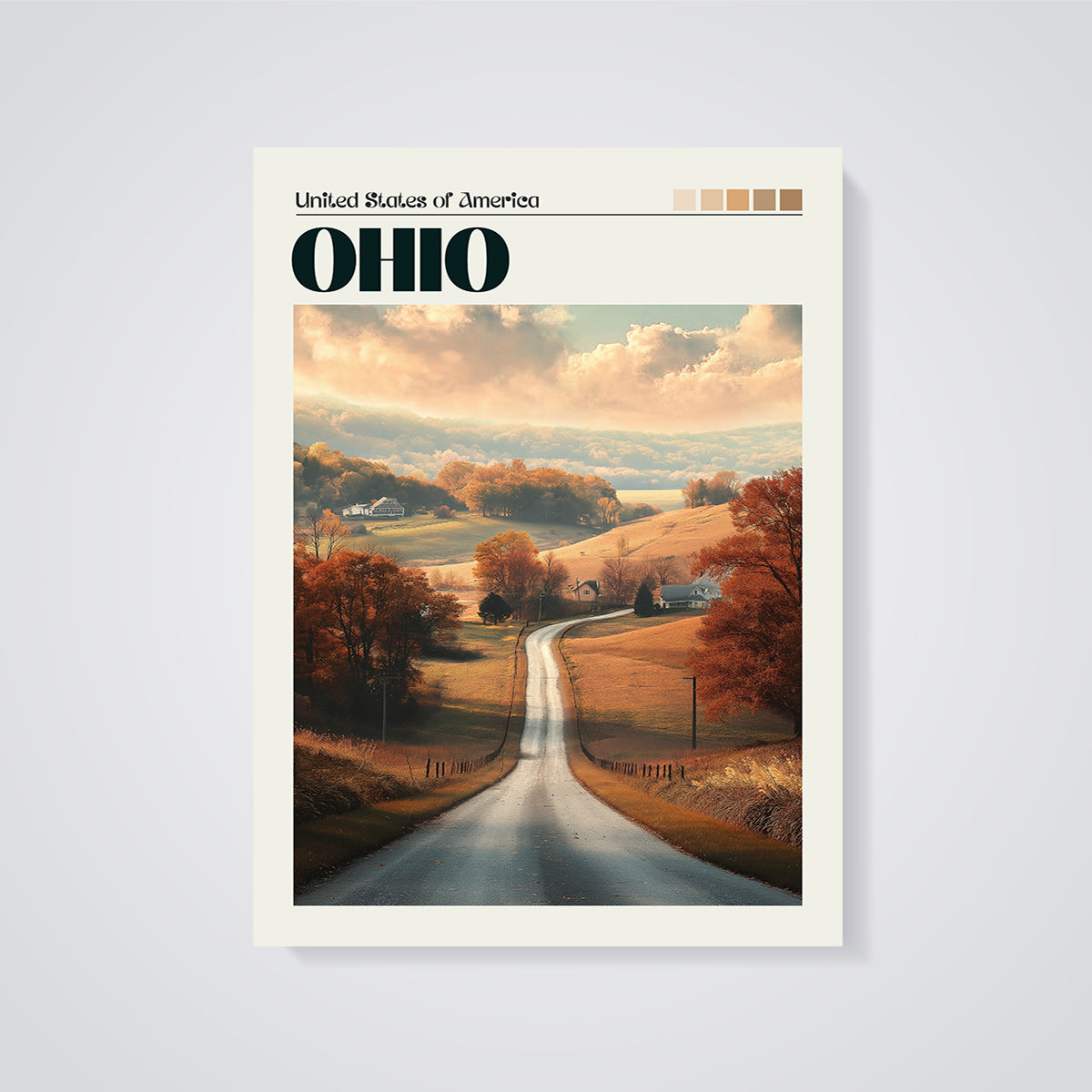 Ohio Autumn Road Print unframed on a grey background