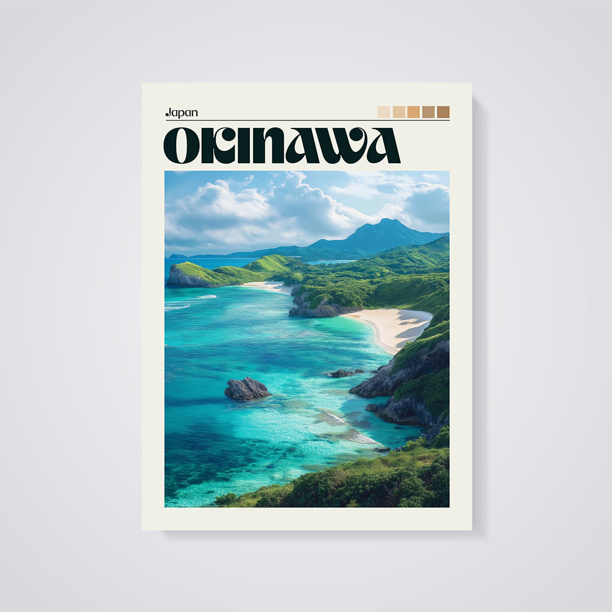 Okinawa Tropical Coast Print unframed on a grey background