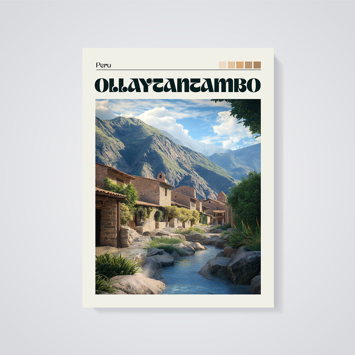 Ollantaytambo Peru Village Print unframed on a grey background