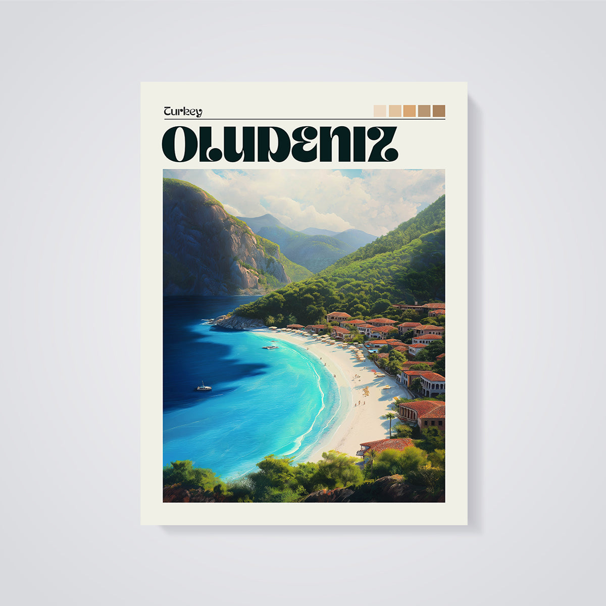 Oludeniz Turkey Beach Print unframed on a grey background