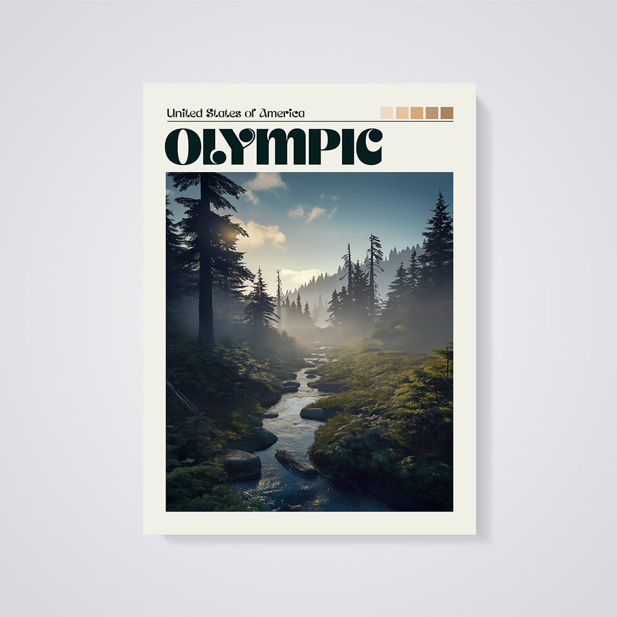 Olympic Forest Stream Print unframed on a grey background