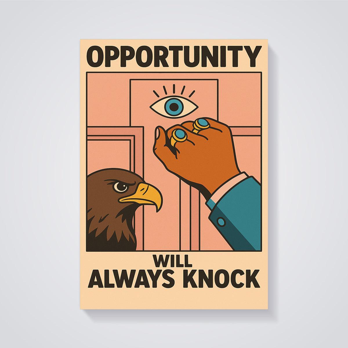 Opportunity Will Always Knock Print unframed on a grey background