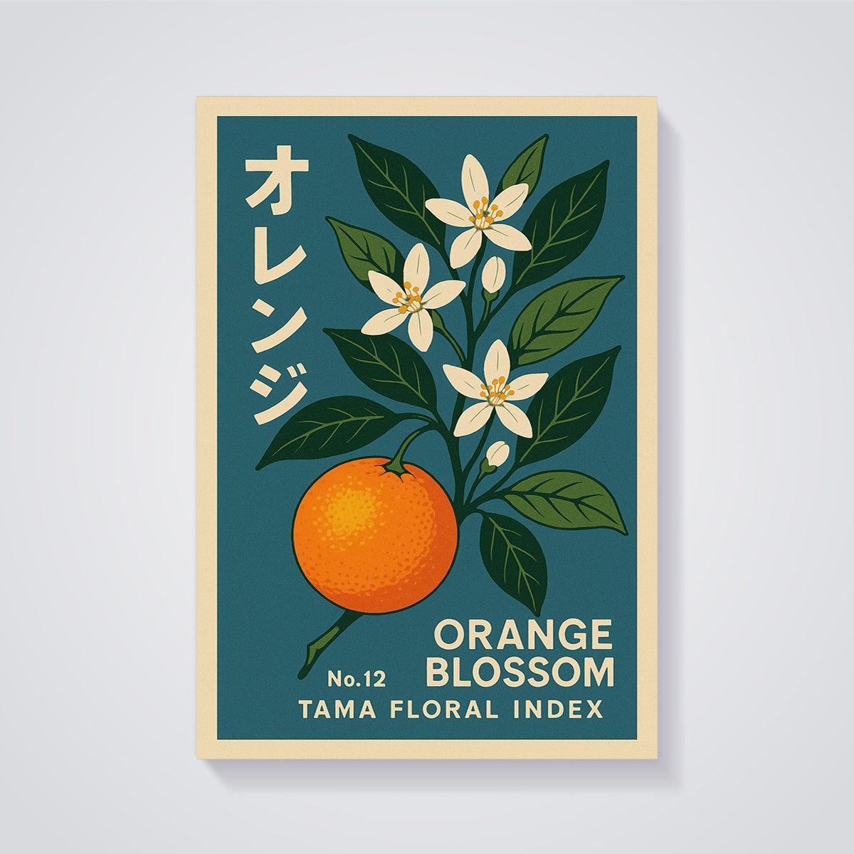 Orange Blossom Floral Print unframed on a grey background