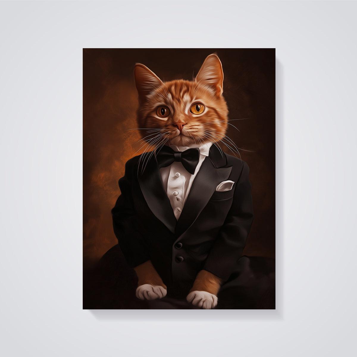 Orange Cat in Tuxedo Print unframed on a grey background