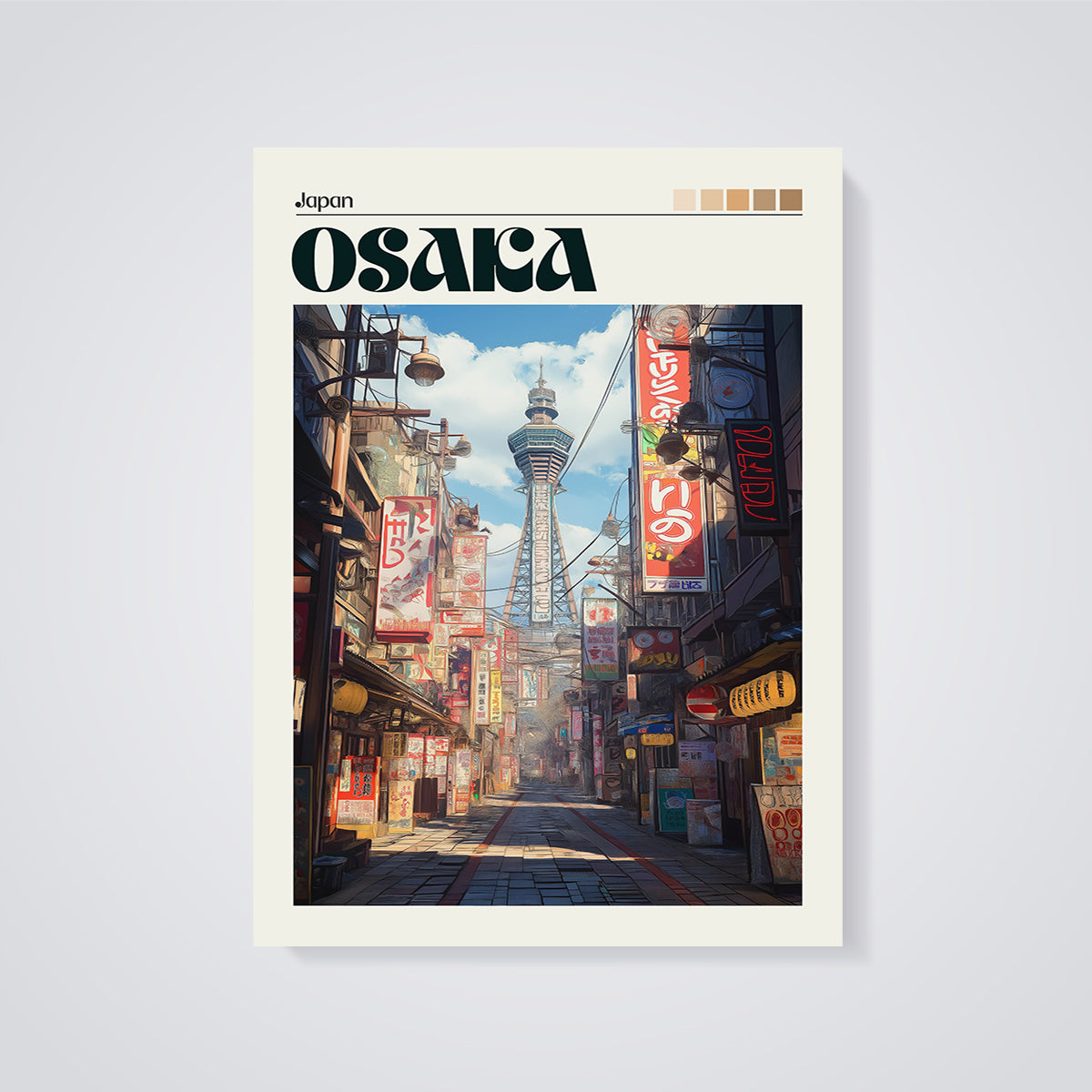 Osaka Tsutenkaku Street Print unframed on a grey background
