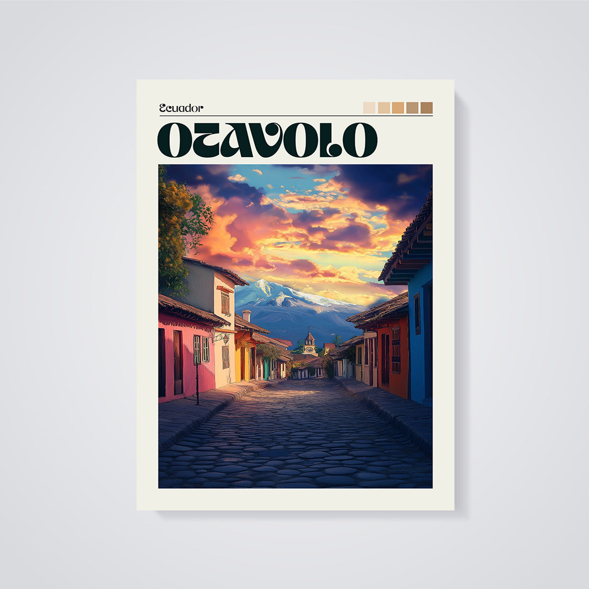 Otavalo Ecuador Street View Print unframed on a grey background