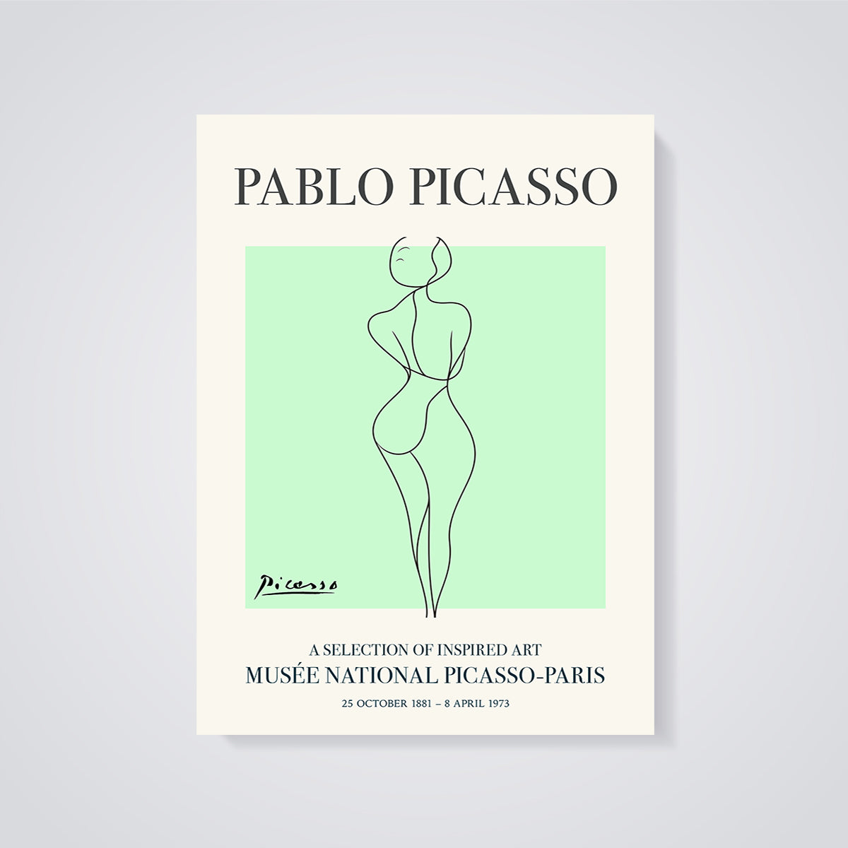 Pablo Picasso Line Art Female Figure Print unframed on a grey background
