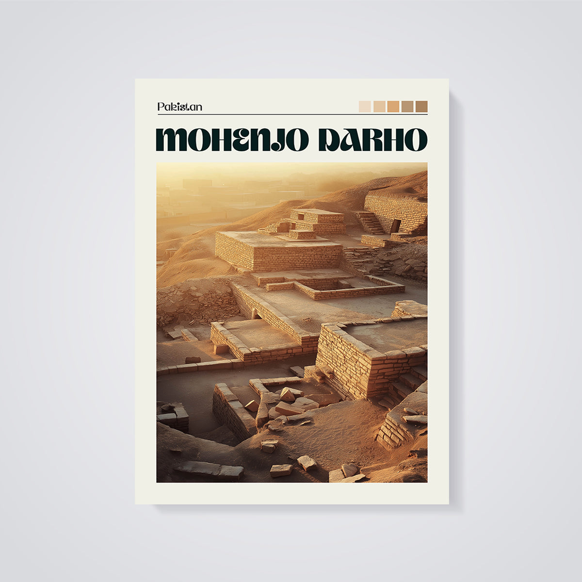 Pakistan Mohenjo Darho Ruins Print unframed on a grey background