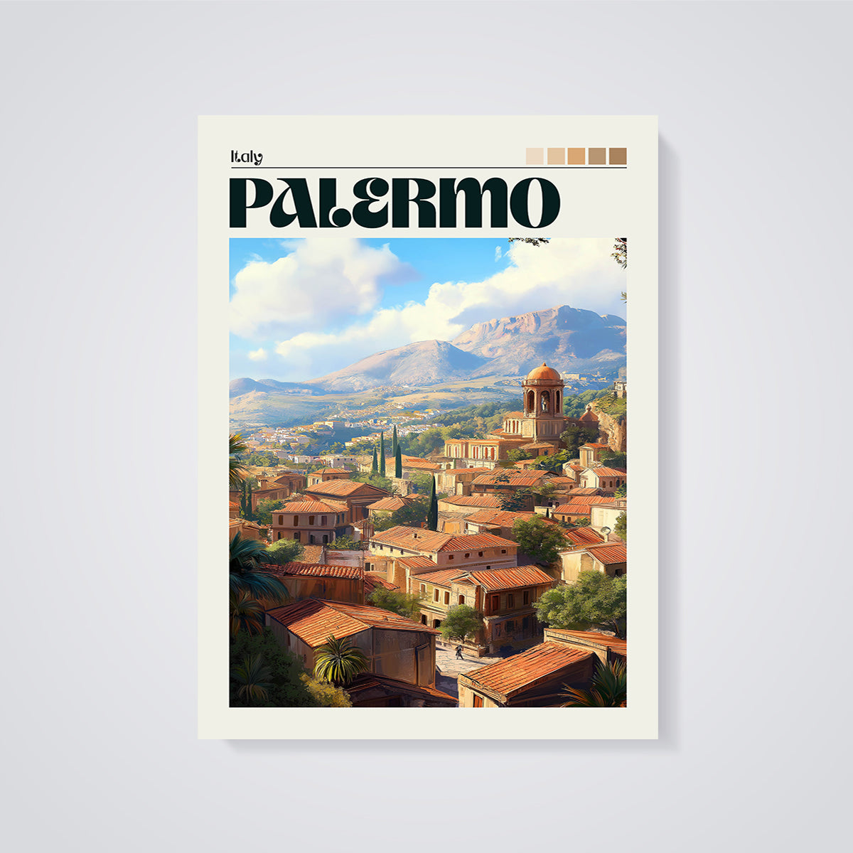 Palermo Italy Cityscape Print unframed on a grey background