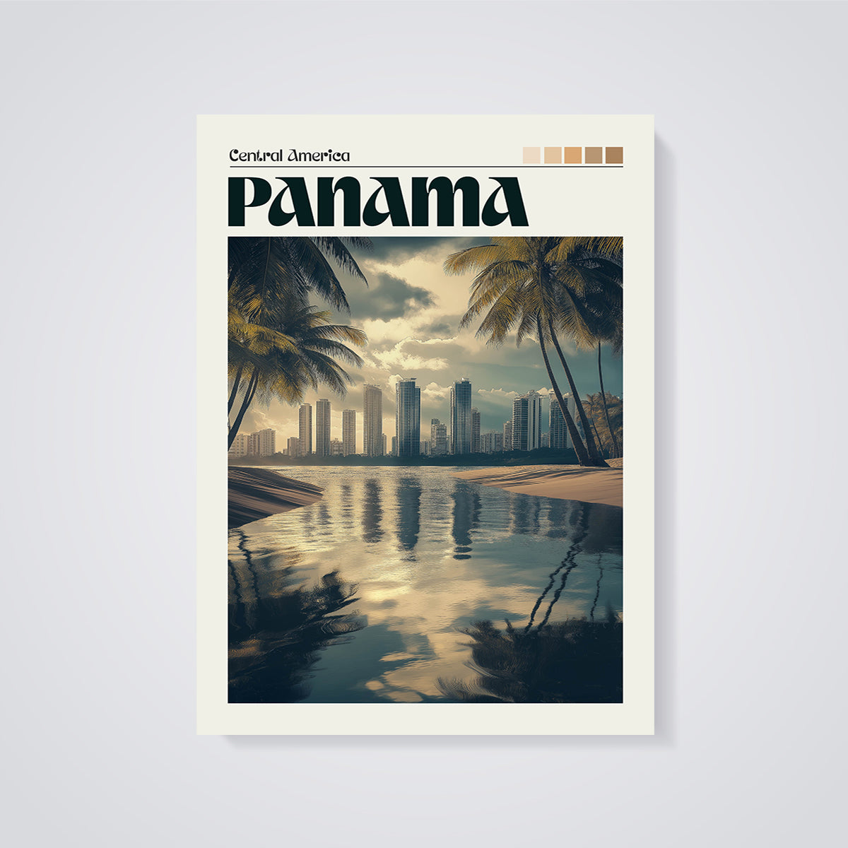Panama City Skyline Reflection Print unframed on a grey background