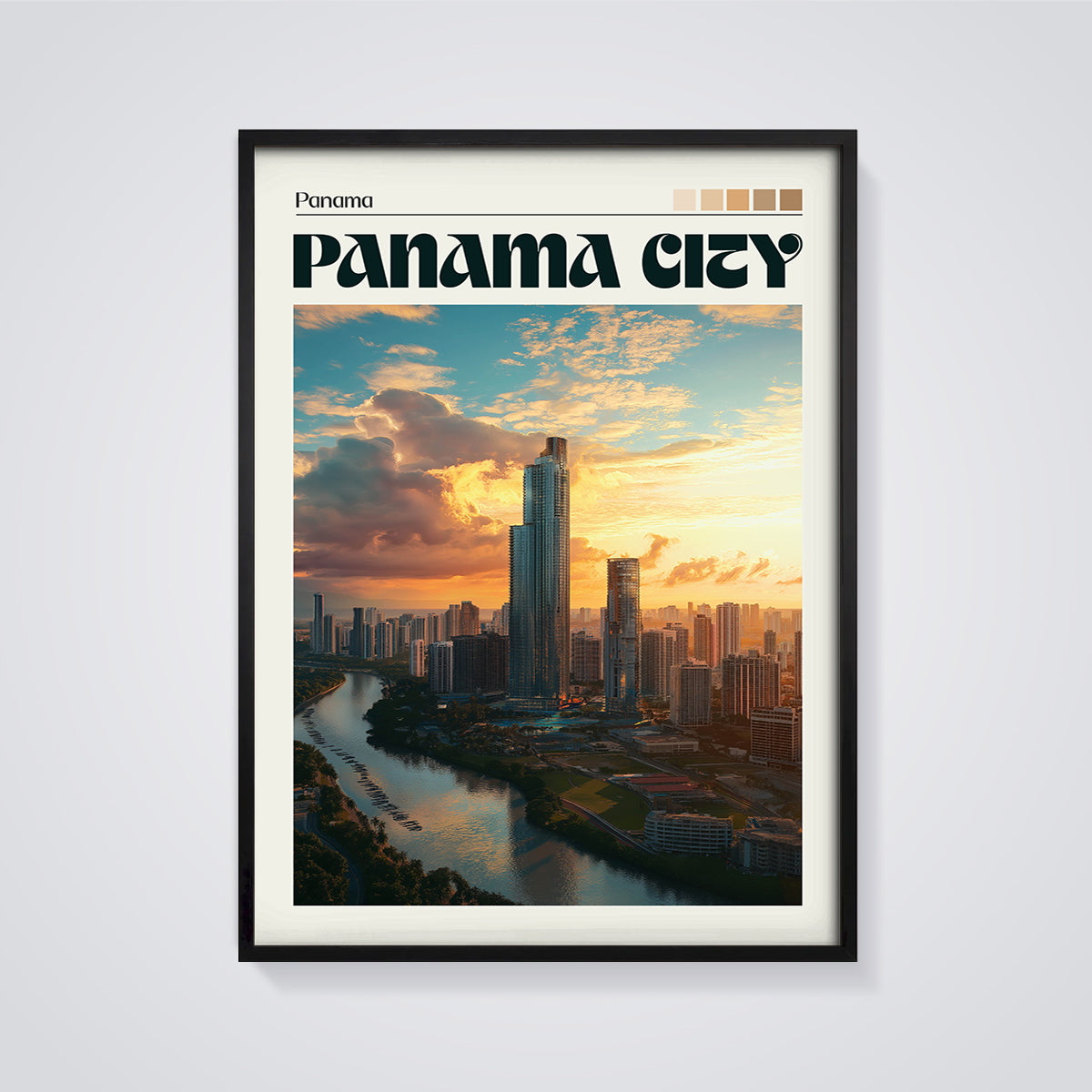 Panama City Sunset Print framed in black on a grey background