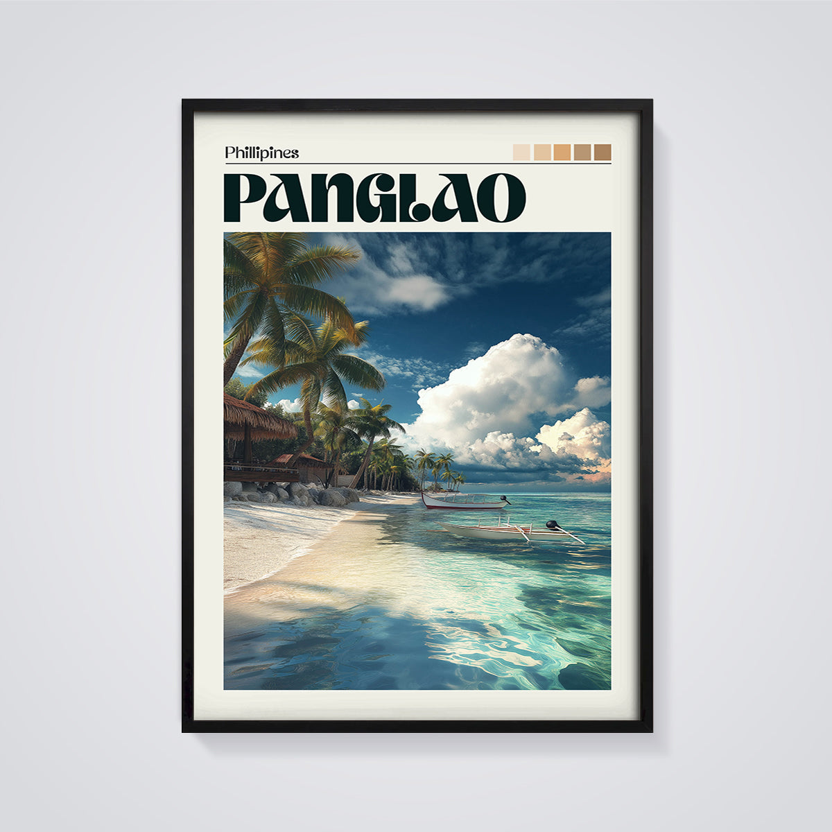 Panglao Phillipines Beach Print framed in black on a grey background