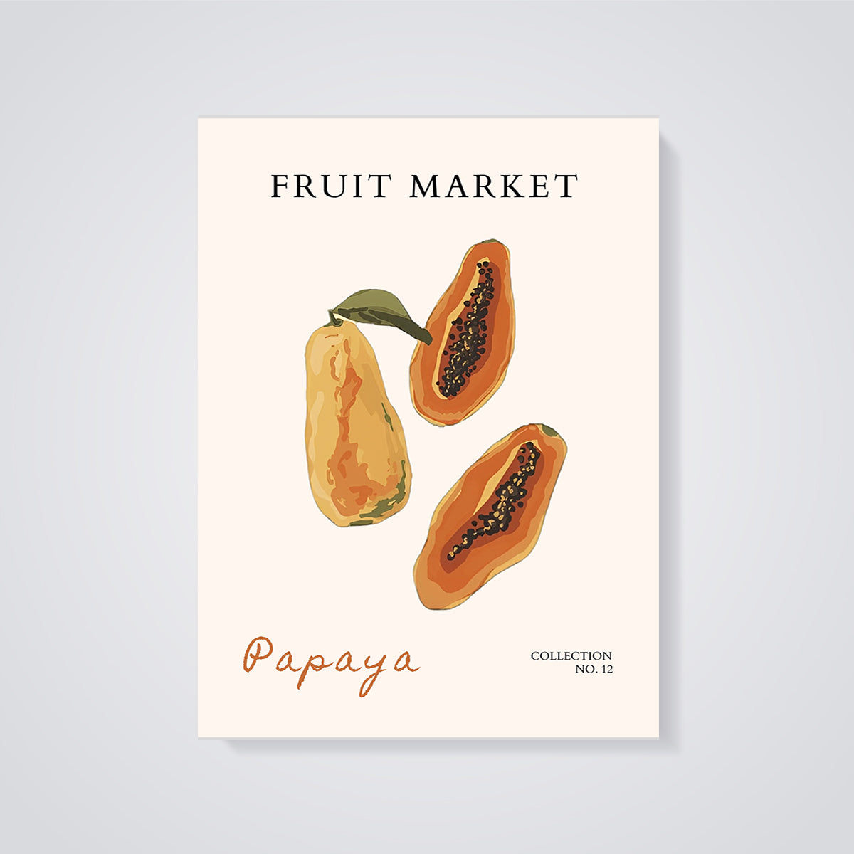 Papaya Fruit Market Print unframed on a grey background