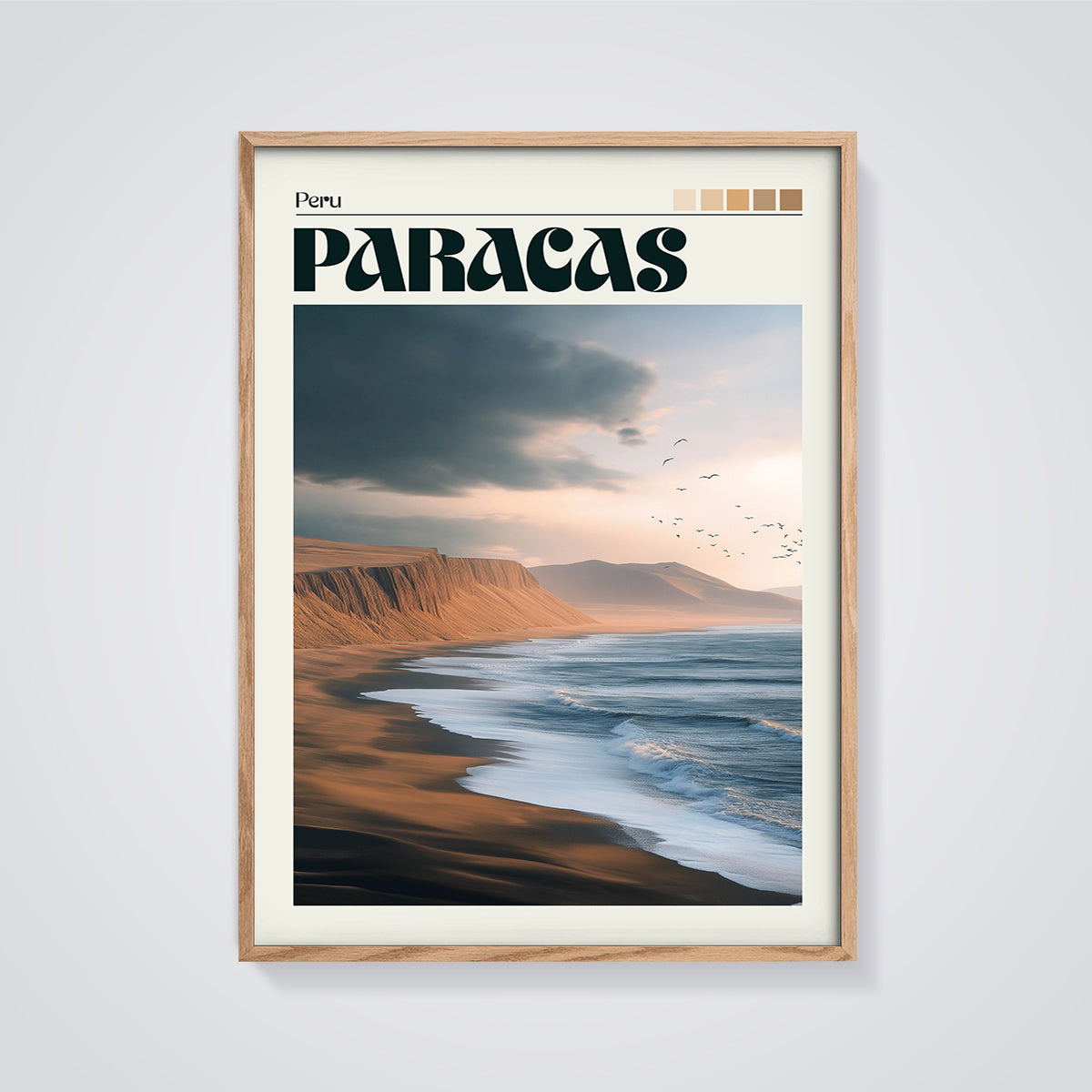 Paracas Desert Coast Print framed in oak on a grey background