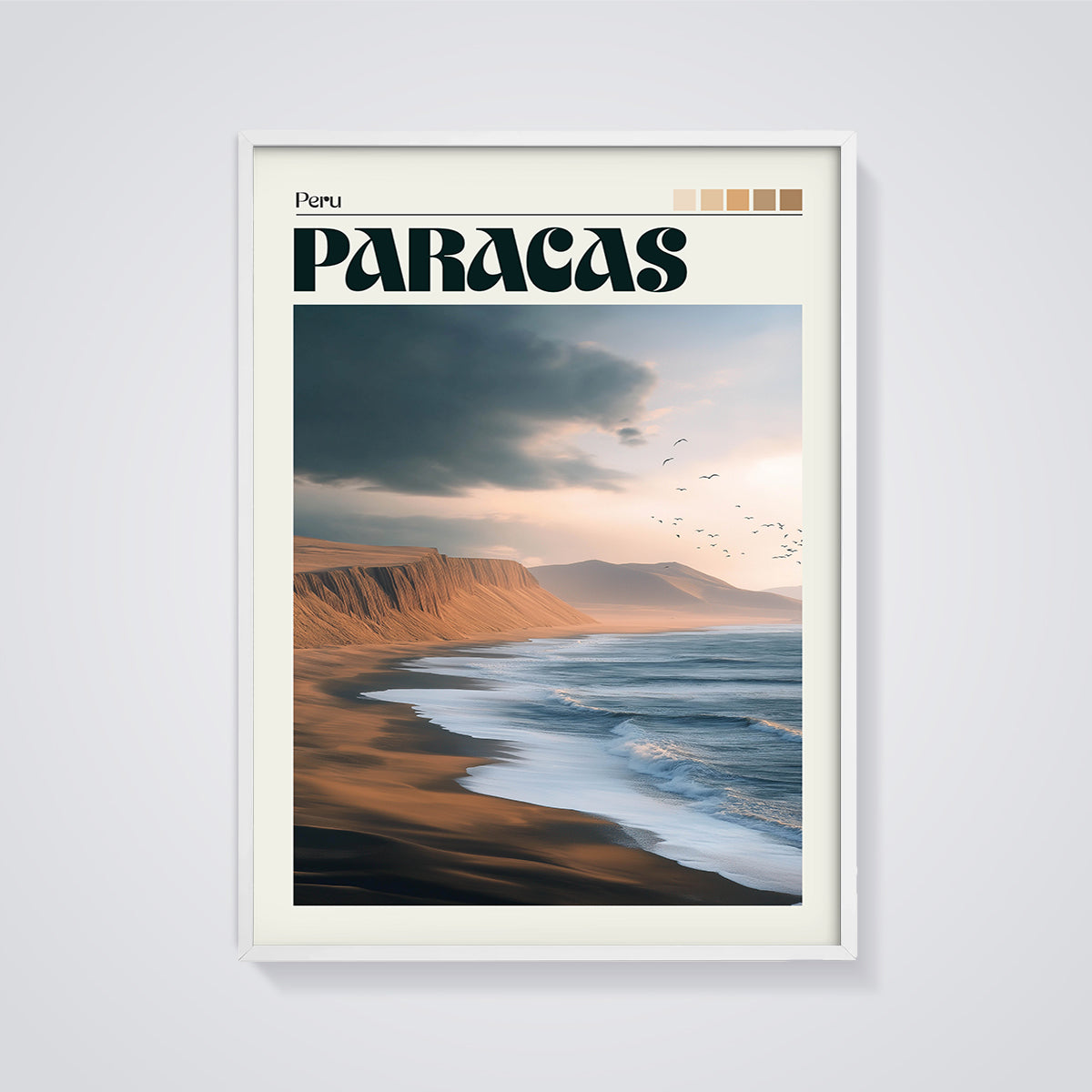 Paracas Desert Coast Print framed in white on a grey background
