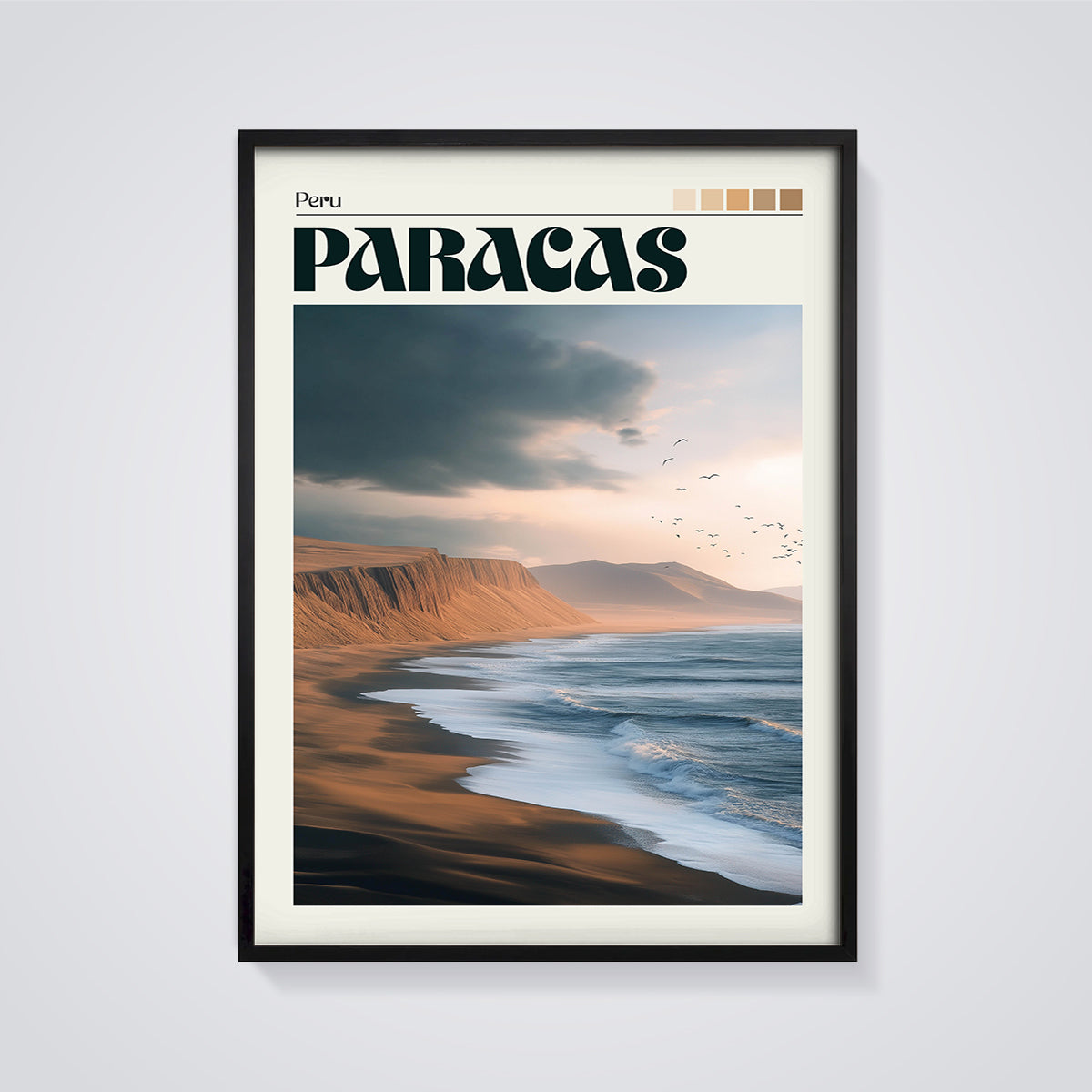 Paracas Desert Coast Print framed in black on a grey background