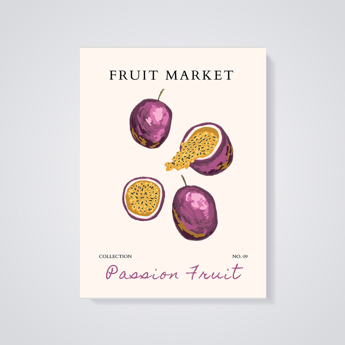 Passion Fruit Market Print unframed on a grey background