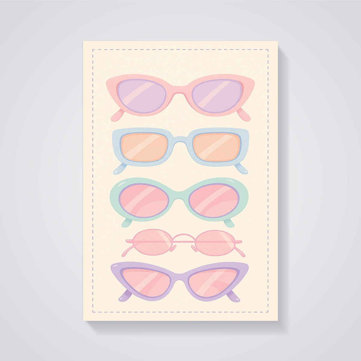 Pastel Sunglasses Style Print unframed on a grey background