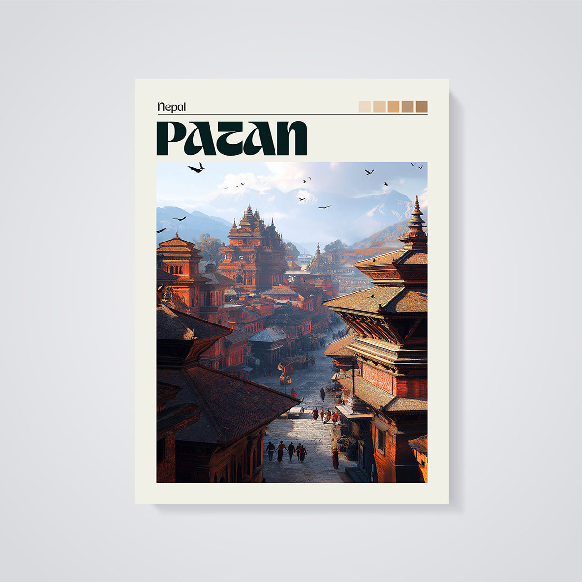 Patan Nepal Cityscape Print unframed on a grey background