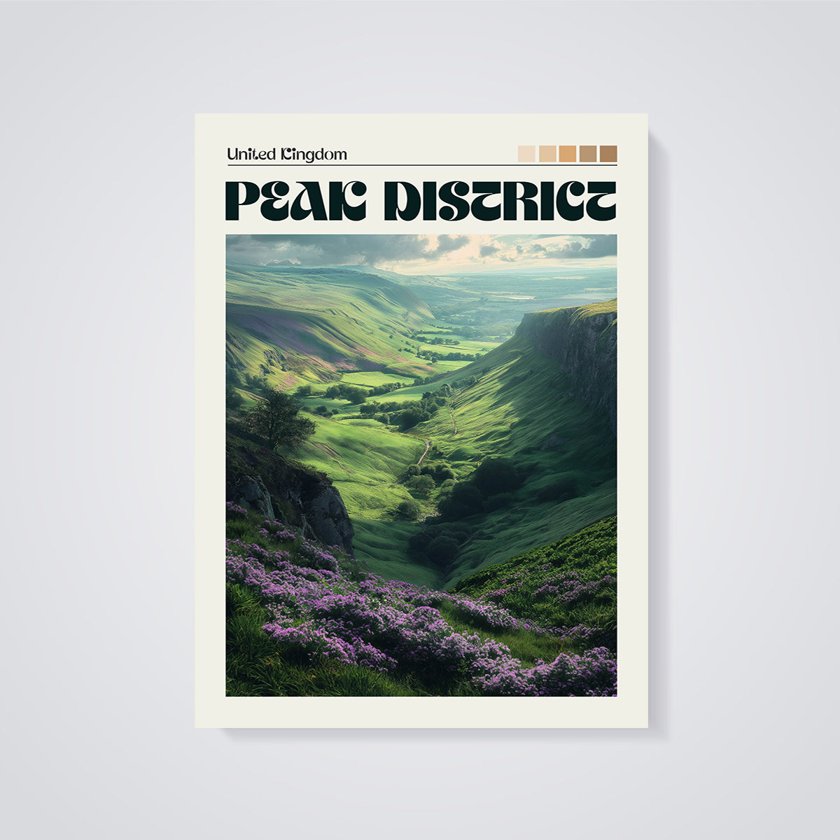 Peak District Valley Print unframed on a grey background
