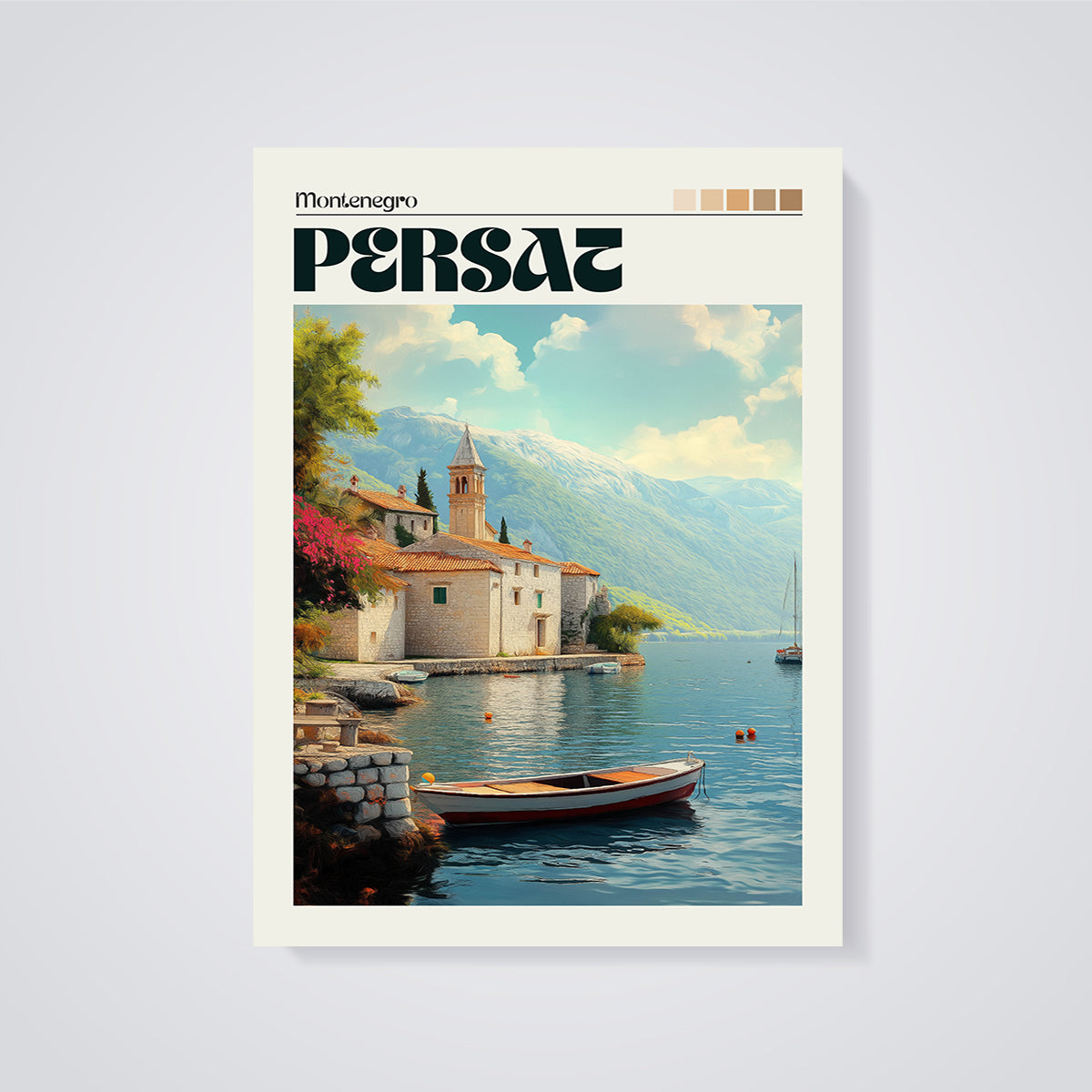 Perast Montenegro Coastal Village Print unframed on a grey background