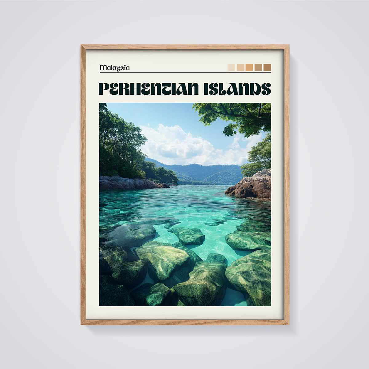 Perhentian Islands Malaysia Print framed in oak on a grey background
