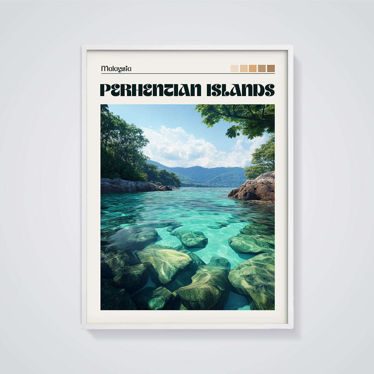 Perhentian Islands Malaysia Print framed in white on a grey background