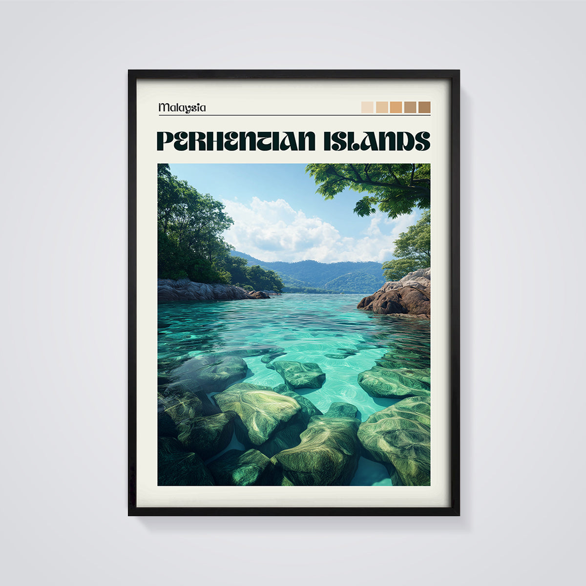 Perhentian Islands Malaysia Print framed in black on a grey background
