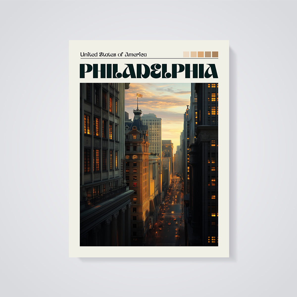 Philadelphia Cityscape Print unframed on a grey background