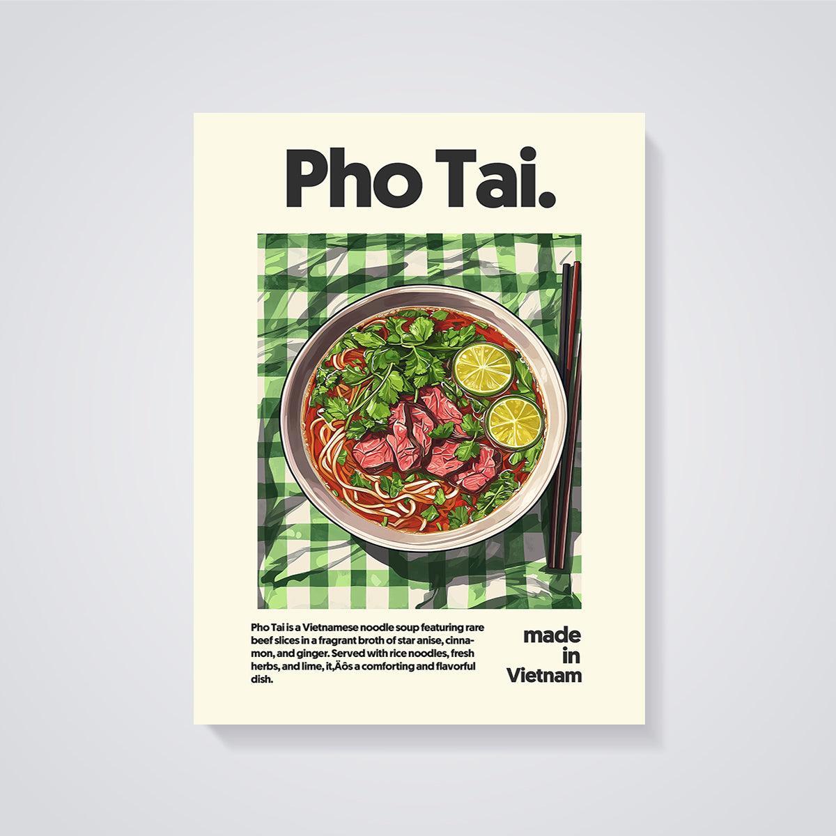 Pho Tai Noodle Soup Print unframed on a grey background