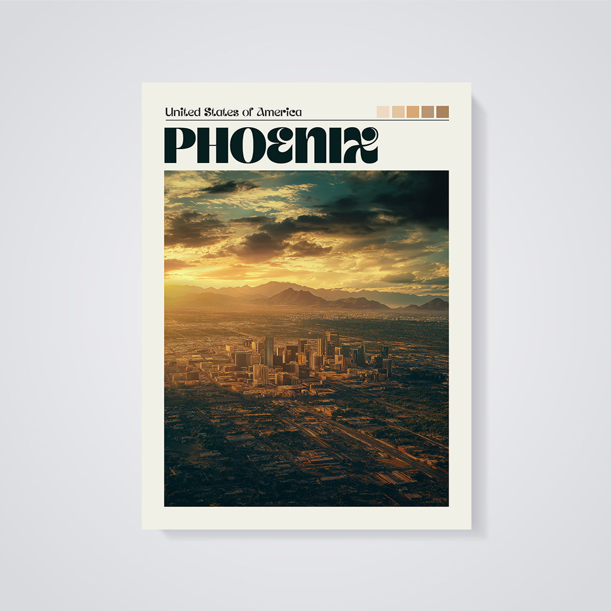 Phoenix Skyline Sunset Print unframed on a grey background