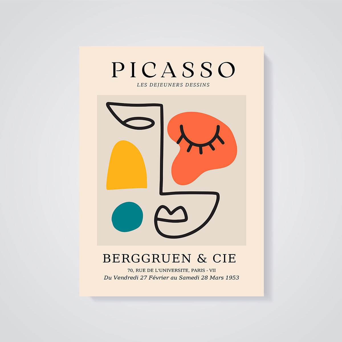 Picasso Abstract Face Exhibition Print unframed on a grey background