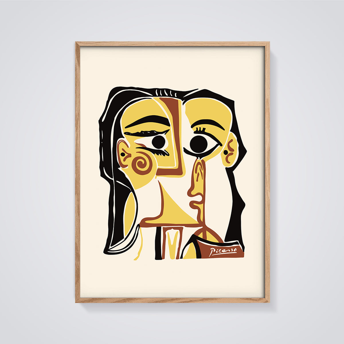 Picasso Abstract Face Print framed in oak on a grey background