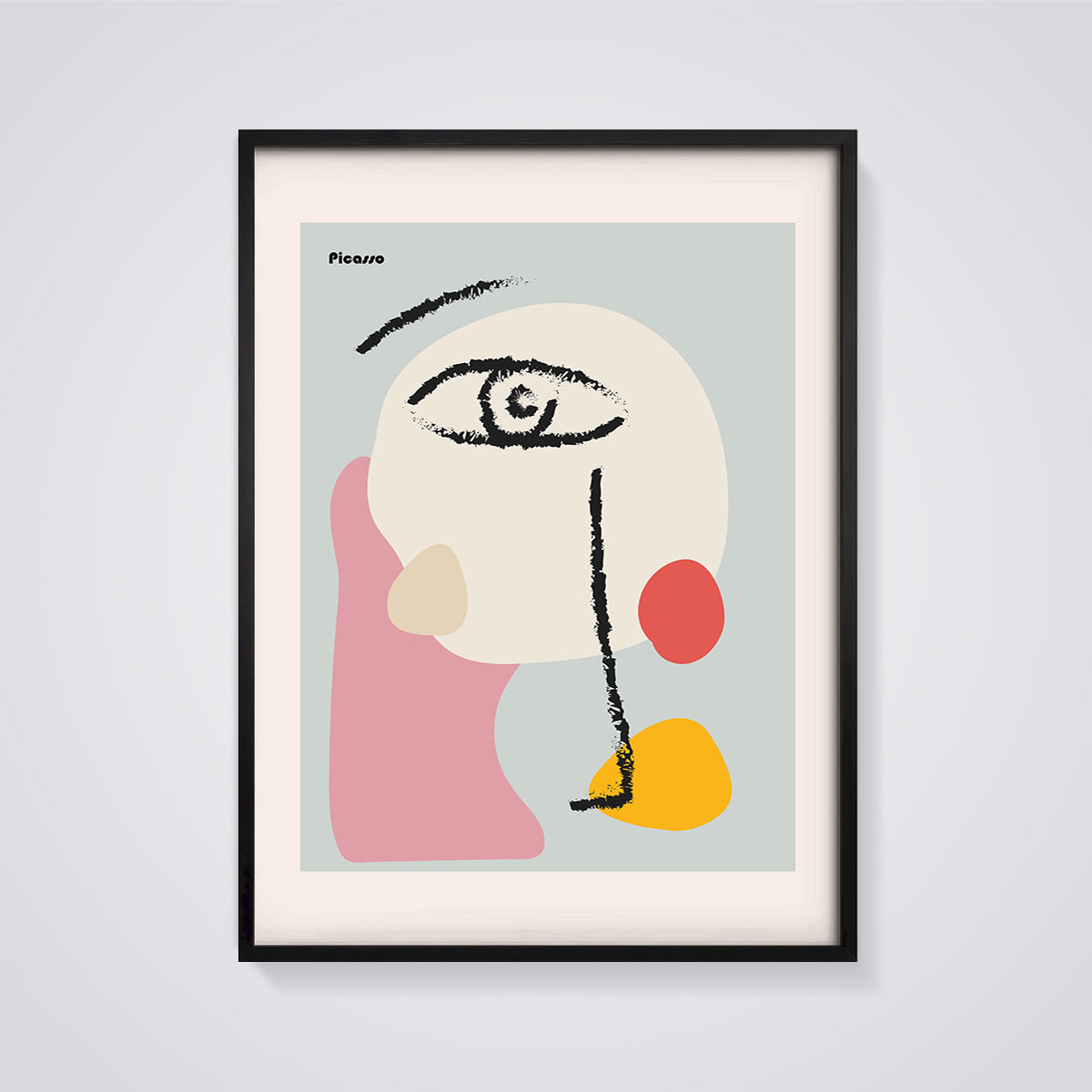 Picasso Abstract Face Print Aesthetic framed in black on a grey background